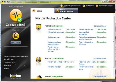 Užívateľské rozhranie Norton antivírusu od Symatec
